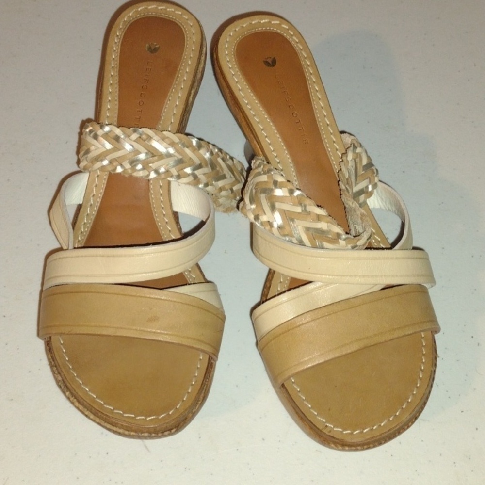 Leifsdottir OLLI TAN LEATHER PLATFORM WEDGES SIZE9.5 anthropology